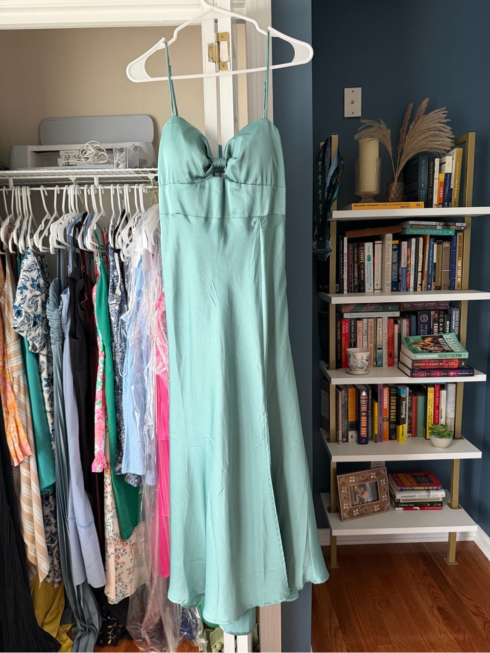 Hello Molly Satin Slip Dress in Light Aqua – Elegant Spaghetti Strap Dress